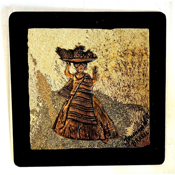 Vintage Johannes Wilhelmus Van Dartelen Copper Art on Fossilized Stone Signed EC